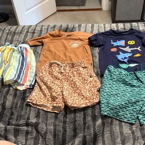 Kids Swimwear Set with Brown, Blue, and Striped Designs